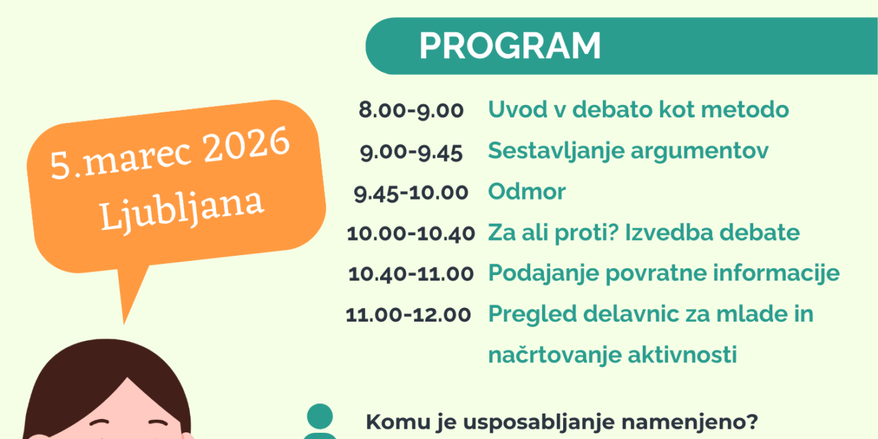 DIDA: Vabilo na usposabljanje za razvoj debatnih veščin in zagovorništva mladih